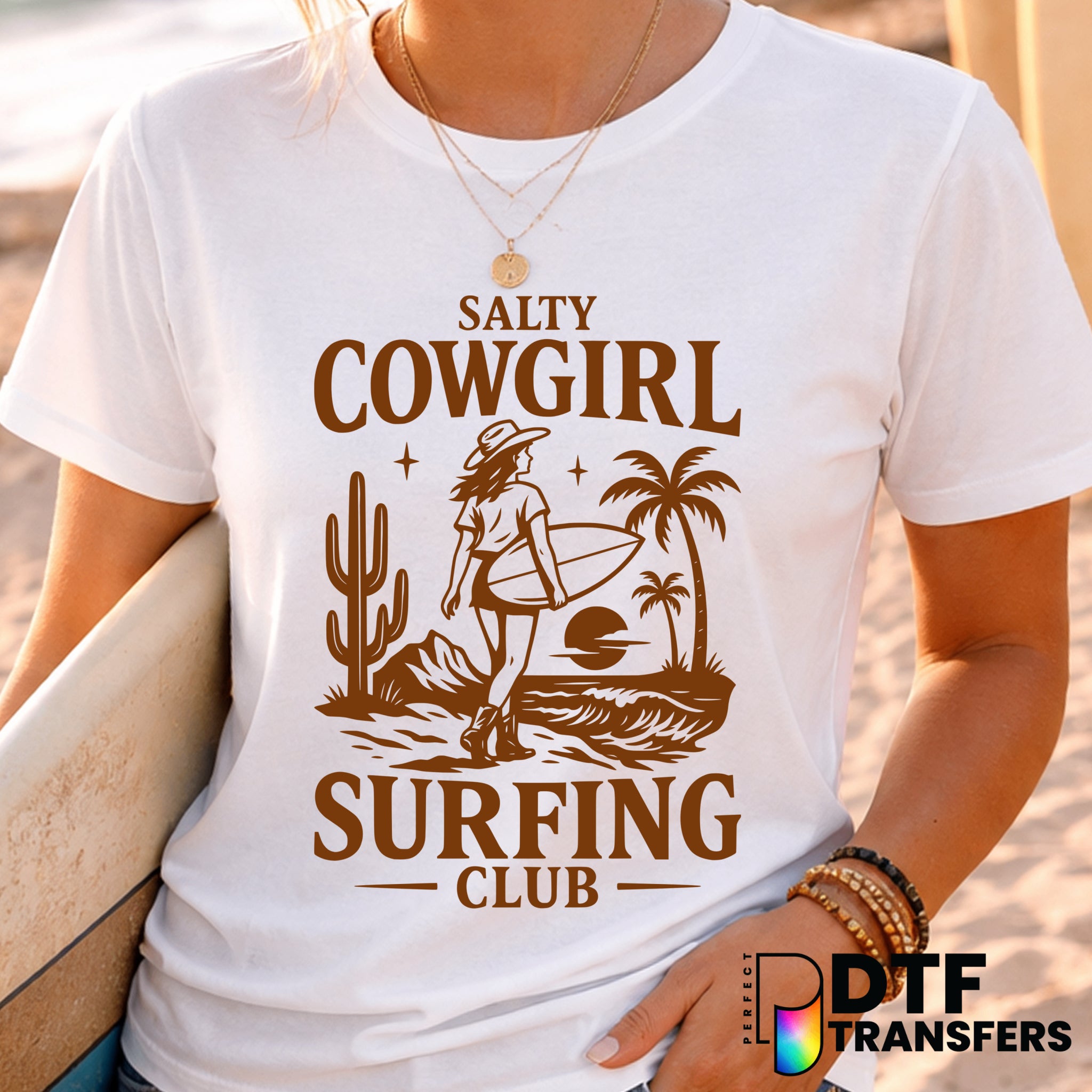 Salty Cowgirl Surfing Club Western Summer Beachy – Surfing DTF Transfer