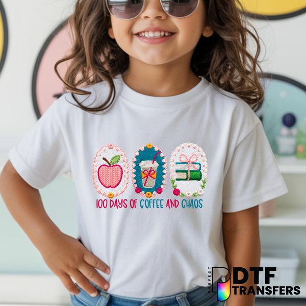 100 Days of Coffee and Chaos - 100 Days of School Teacher DTF Transfer