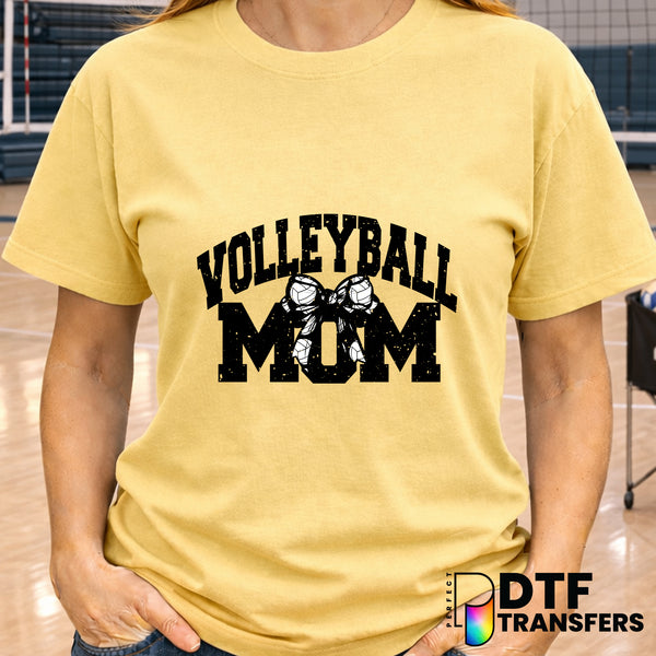 Volleyball Mom Varsity Arch Black Grunge Coquette Bow – Volleyball DTF Transfer