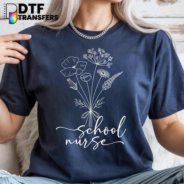School Nurse Script Floral – School Nurse DTF Transfer