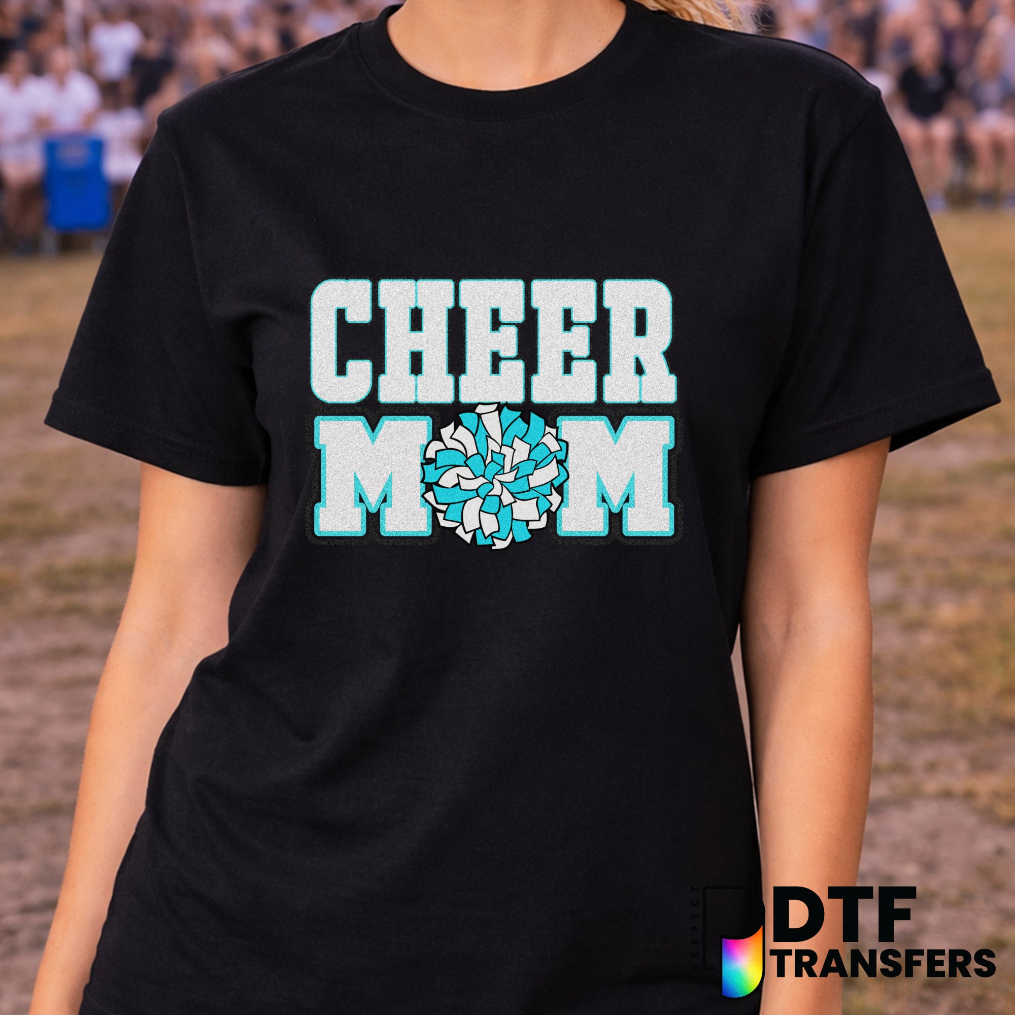 Cheer Mom Faux Glitter Pom Poms – Cheerleading DTF Transfer
