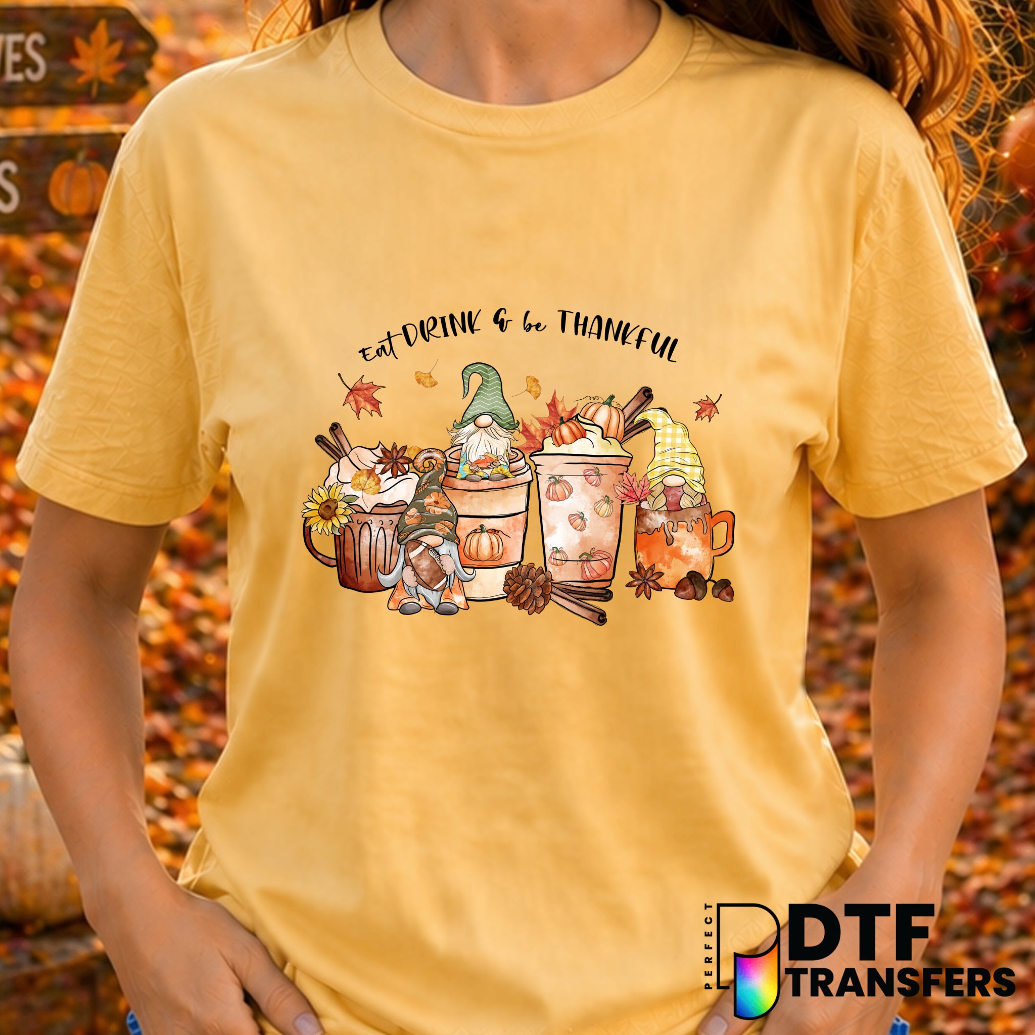 Eat Drink and Be Thankful Gnomes – Thanksgiving DTF Transfer