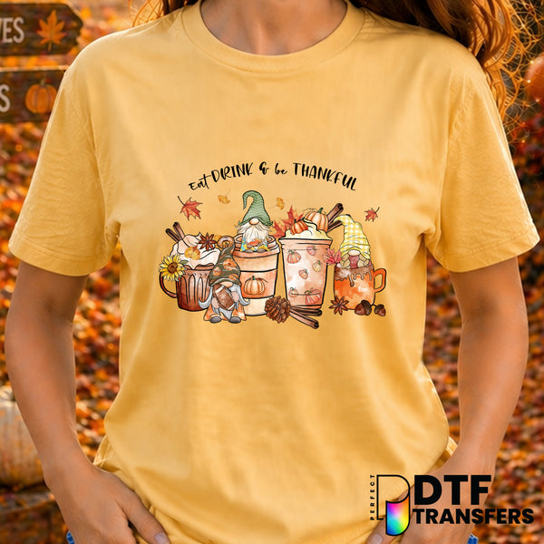 Eat Drink and Be Thankful Gnomes – Thanksgiving DTF Transfer
