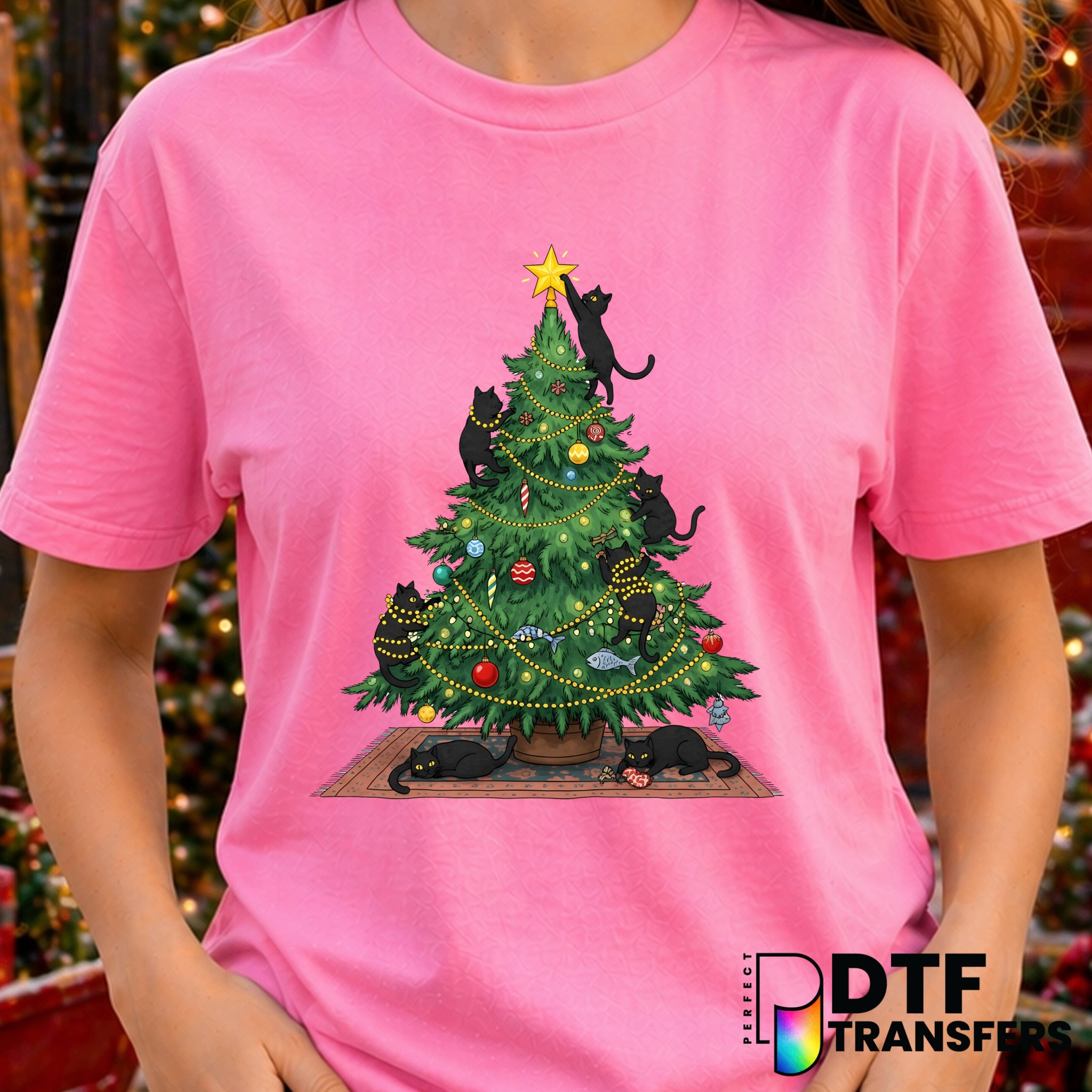 Funny Black Cat Christmas Tree Pet Lover Holidays – Christmas DTF Transfer
