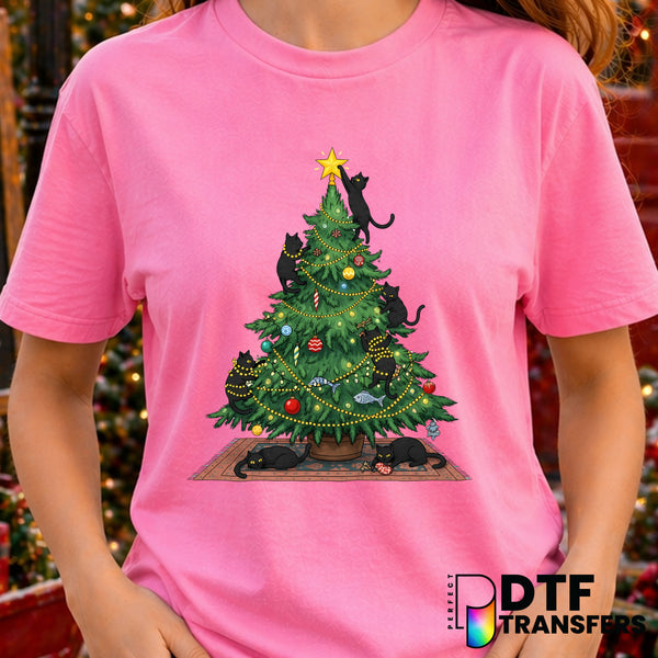 Funny Black Cat Christmas Tree Pet Lover Holidays – Christmas DTF Transfer