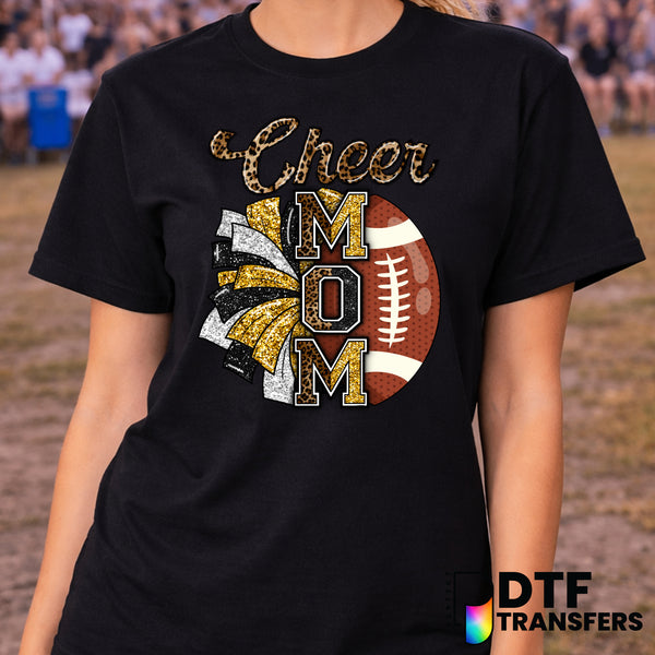 Cheer Mom Football Gold Glitter Leopard – Cheerleading DTF Transfer