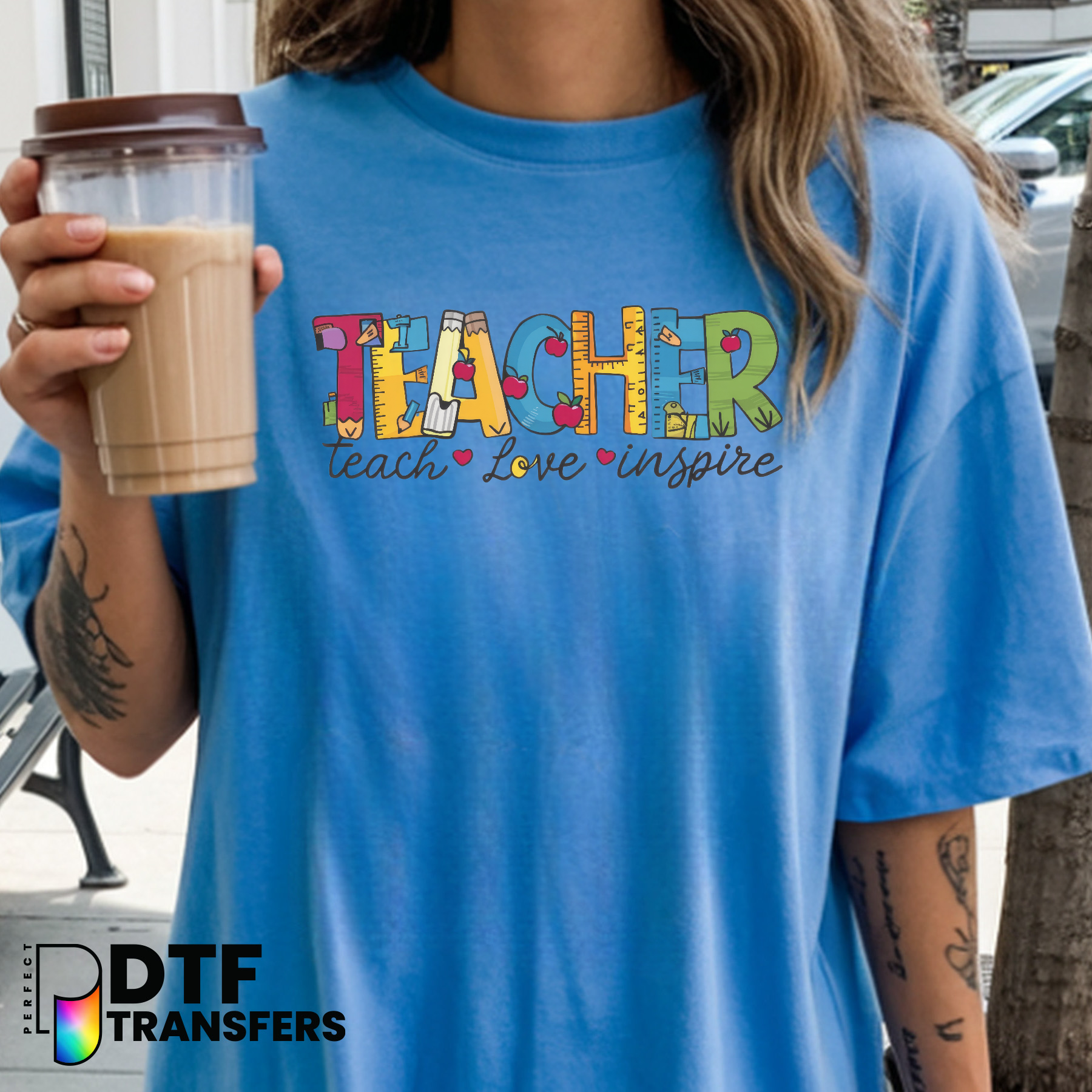 Teach Love Inspire Apples – Teacher DTF Transfer