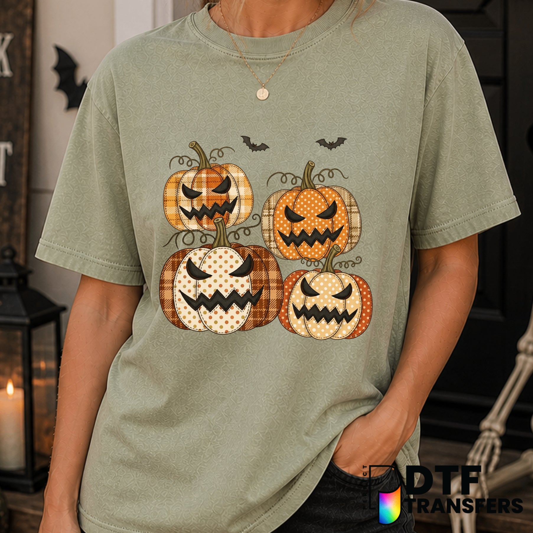 Faux Patchwork Pumpkin – Halloween DTF Transfer