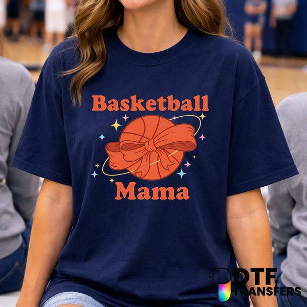 BASKETBALL MAMA with Coquette Bow and Sparkles – Basketball DTF Transfer