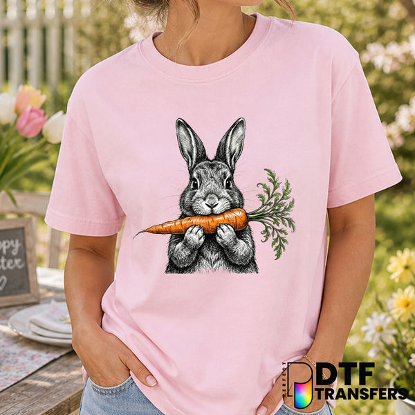 Cute Bunny Holding Carrot – Easter DTF Transfer
