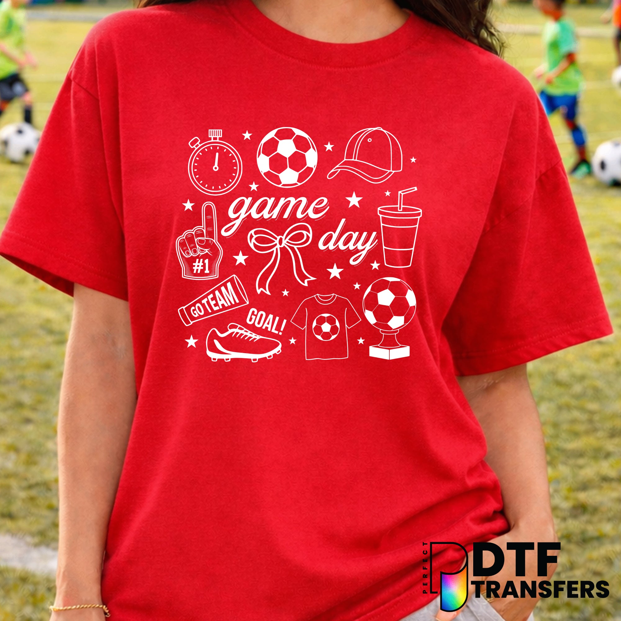 Game Day Soccer White Sparkle Bows – Soccer DTF Transfer