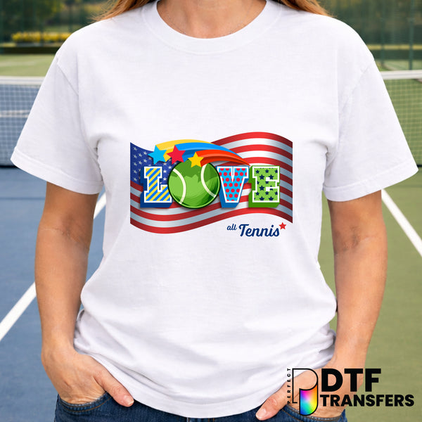 Love Tennis American Flag – DTF Transfer