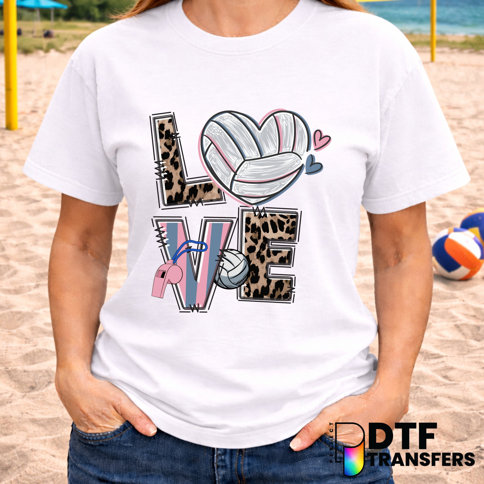 LOVE Stacked Volleyball Leopard – DTF Transfer