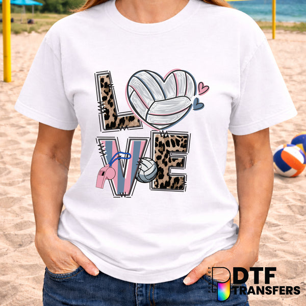 LOVE Stacked Volleyball Leopard – DTF Transfer