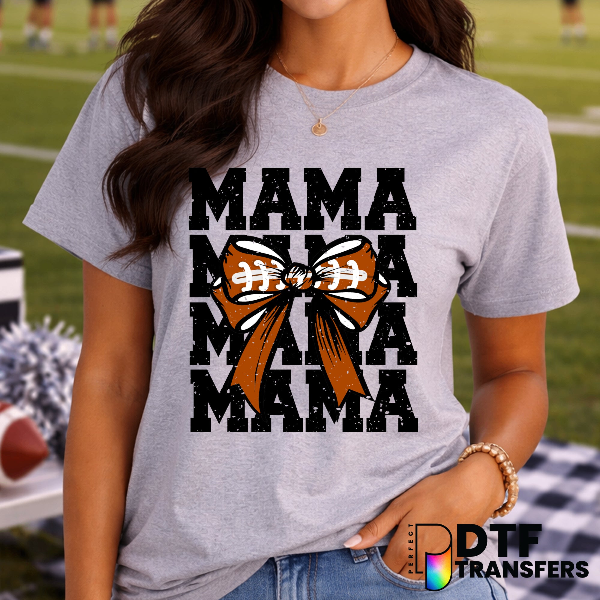 Mama Stacked Football Bow – Football DTF Transfer