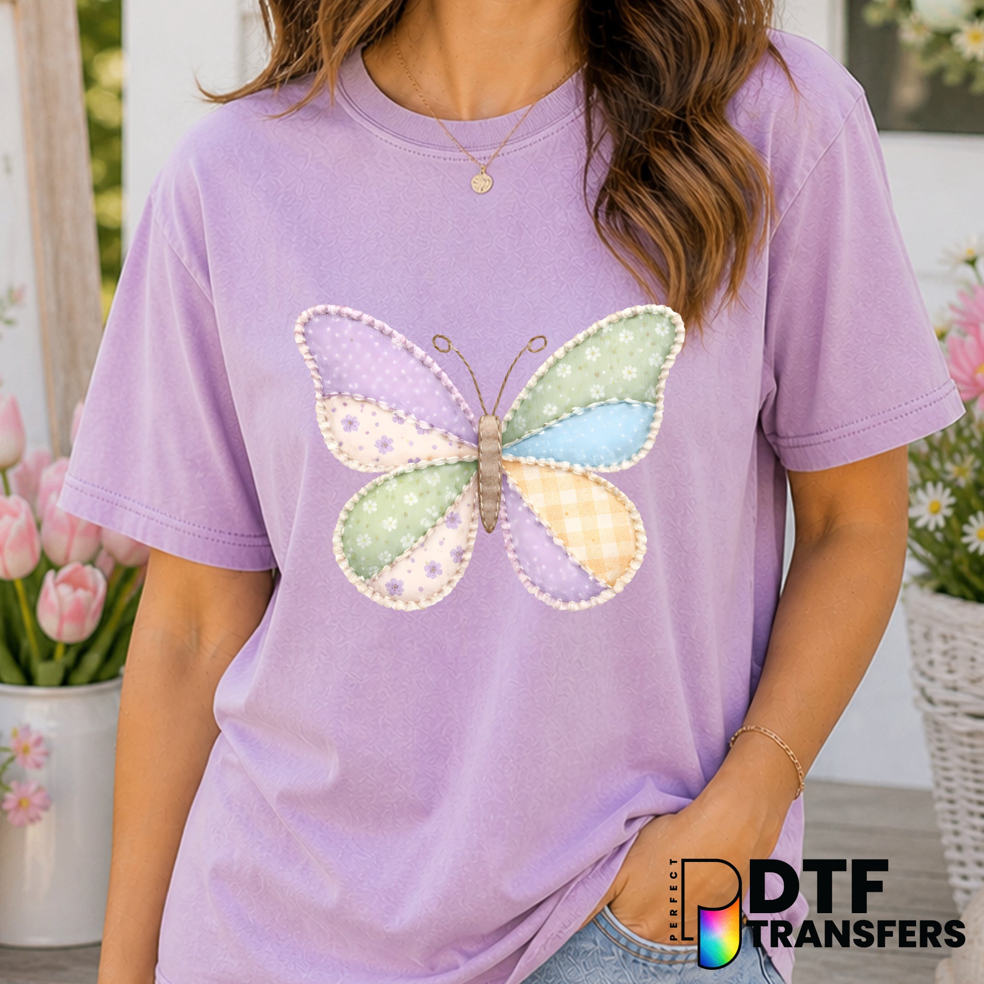 Faux Patchwork Butterfly – Easter DTF Transfer