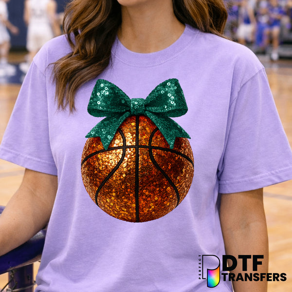 Teal Faux Sequin Bow Basketball – DTF Transfer