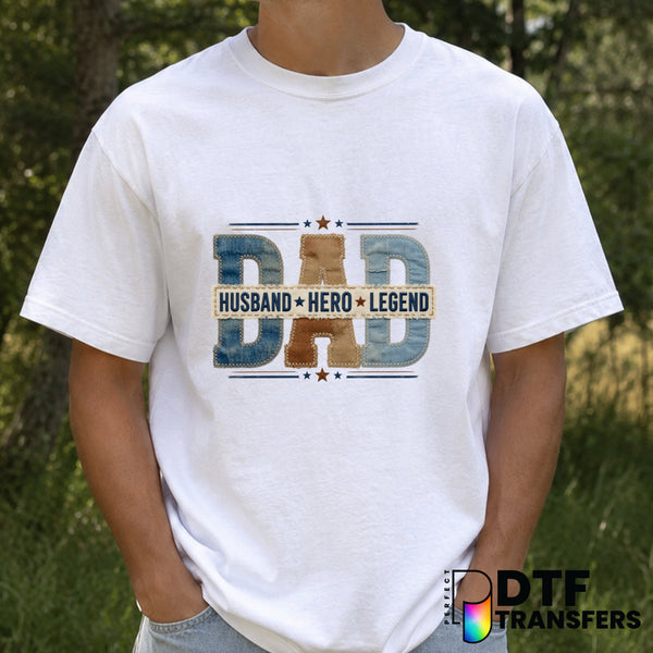 DAD Husband Hero Legend – Father's Day DTF Transfer (view 1 of 2) – by Perfect DTF Transfers – Premade DTF Transfers – Fat...