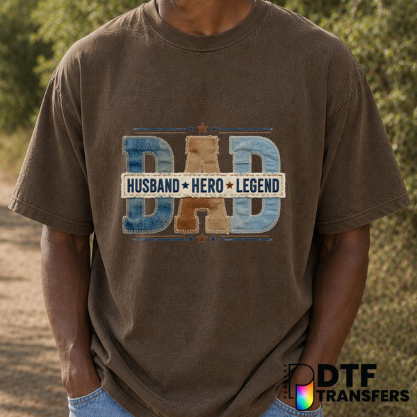 DAD Husband Hero Legend – Father's Day DTF Transfer (view 2 of 2) – by Perfect DTF Transfers – Premade DTF Transfers – Fat...