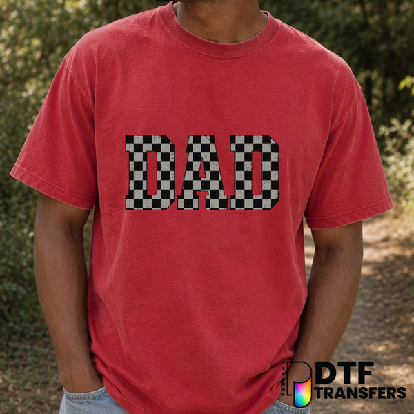 Dad Retro Checkered Grunge Varsity – Father's Day DTF Transfer (view 2 of 2) – by Perfect DTF Transfers – Premade DTF Tran...