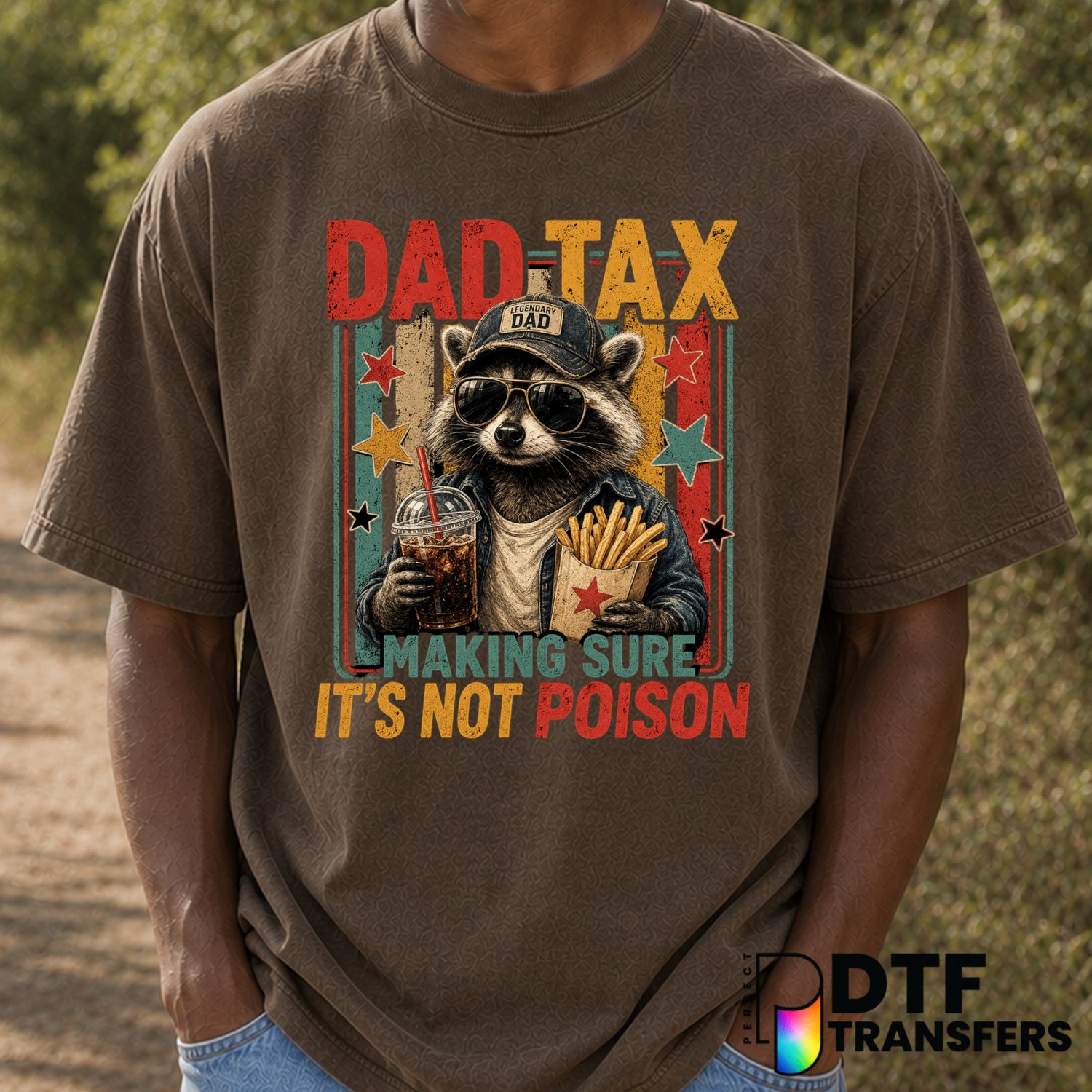 DAD TAX raccoon making sure it's not poison – Father's Day DTF Transfer (view 2 of 2) – by Perfect DTF Transfers – Premade...