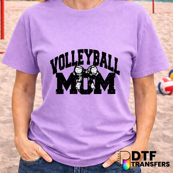 Volleyball Mom Varsity Arch Black Grunge Coquette Bow – Volleyball DTF Transfer