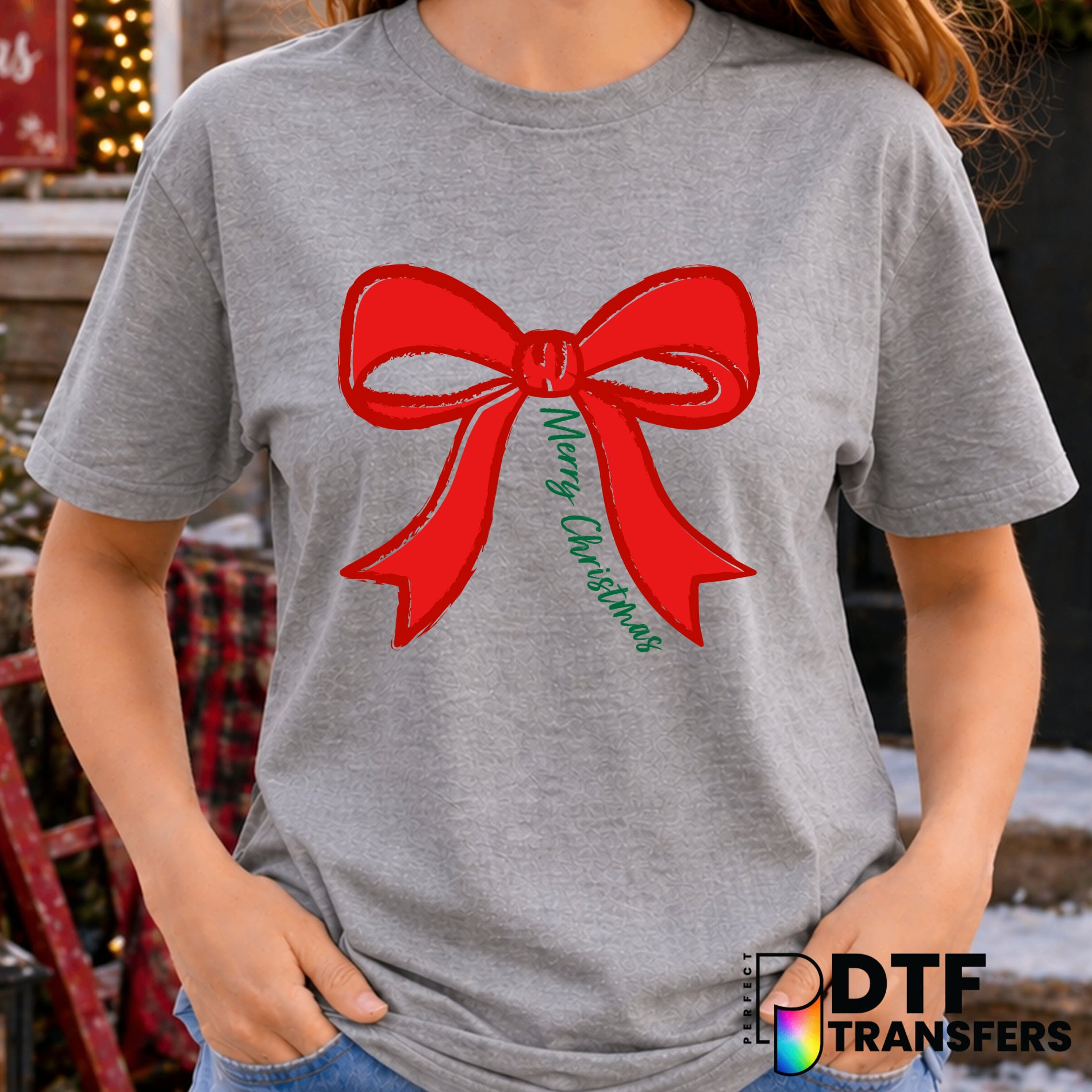 Merry Christmas Bow Coquette Script – Christmas DTF Transfer