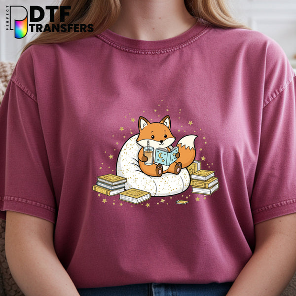 Bookish Cute Fox Reading Book – Teacher DTF Transfer