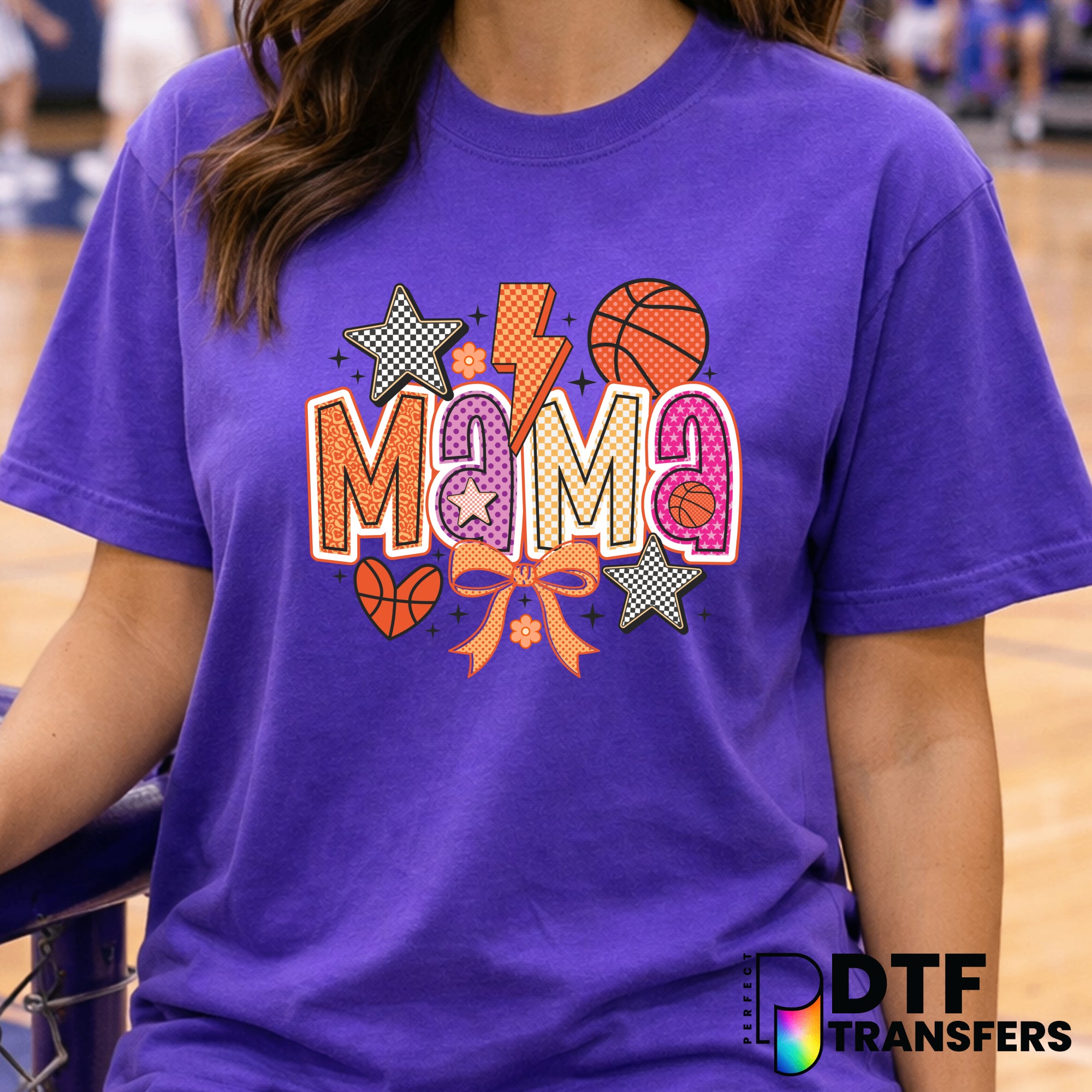 BASKETBALL MAMA with Coquette Bow – Basketball DTF Transfer