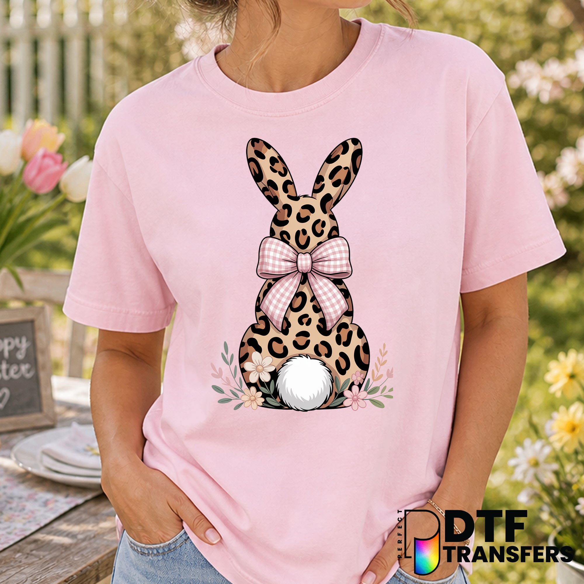 Leopard Easter Bunny with Floral Coquette – Easter DTF Transfer