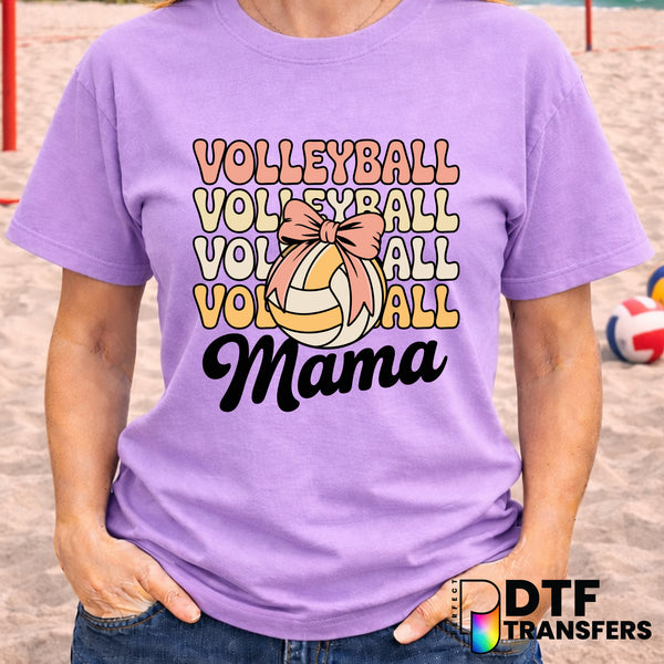 Groovy Stacked Pastel Volleyball with Coquette Bow – DTF Transfer