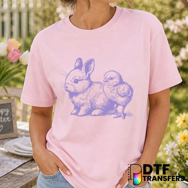 Cute Vintage Retro Bunny and Chick Easter – DTF Transfer
