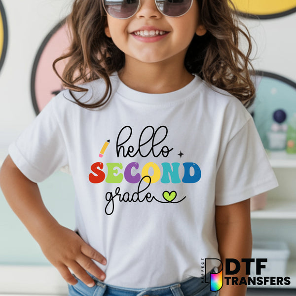 Hello Second Grade with Heart – Teacher DTF Transfer for Educators