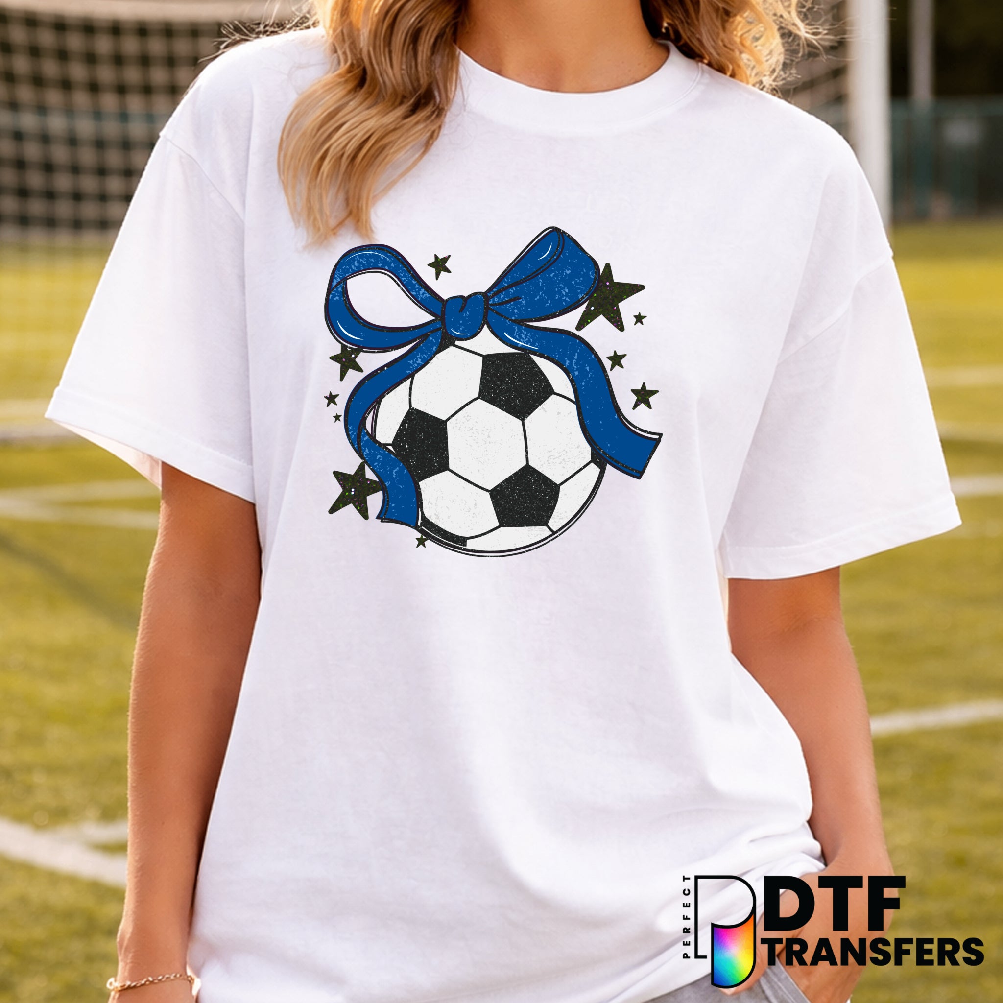 Soccer Ball with Stars and Bow – Soccer DTF Transfer