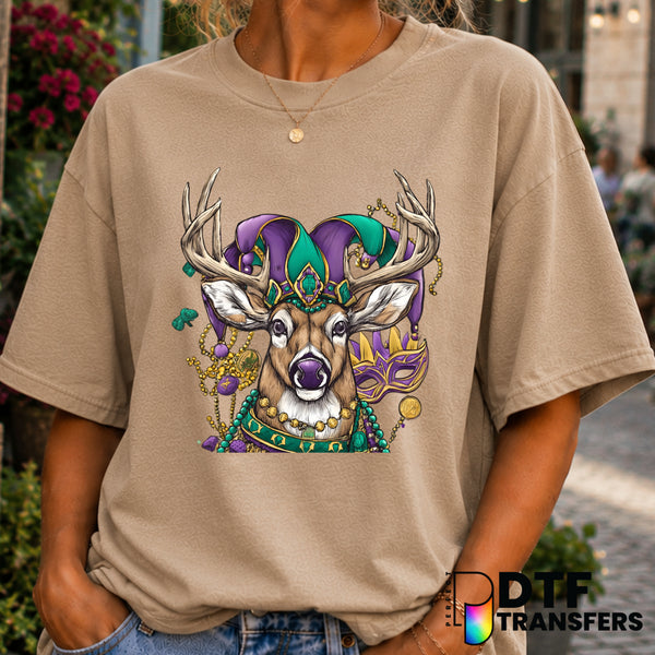 Deer Jester Mardi Gras – DTF Transfer (view 2 of 2) – by Perfect DTF Transfers – Premade DTF Transfers – Mardi Gras, Festival