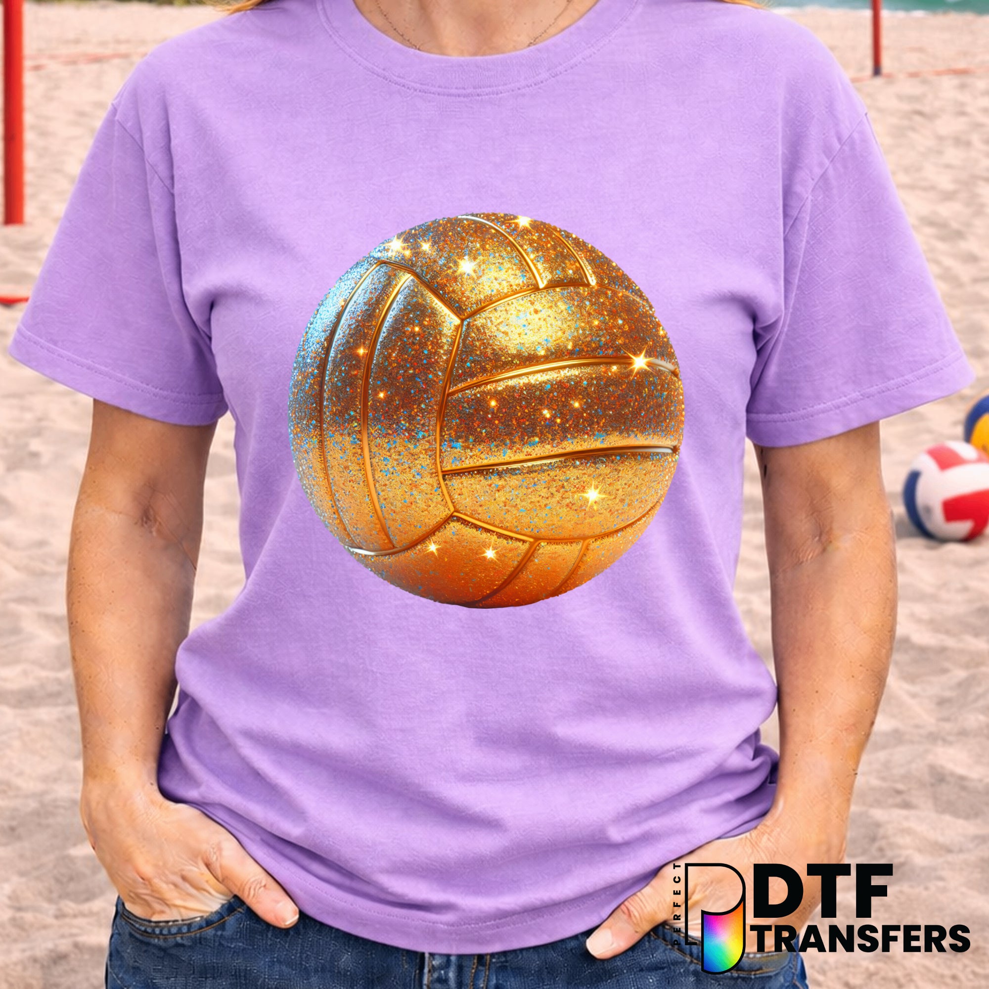 Gold Glitter Volleyball – DTF Transfer