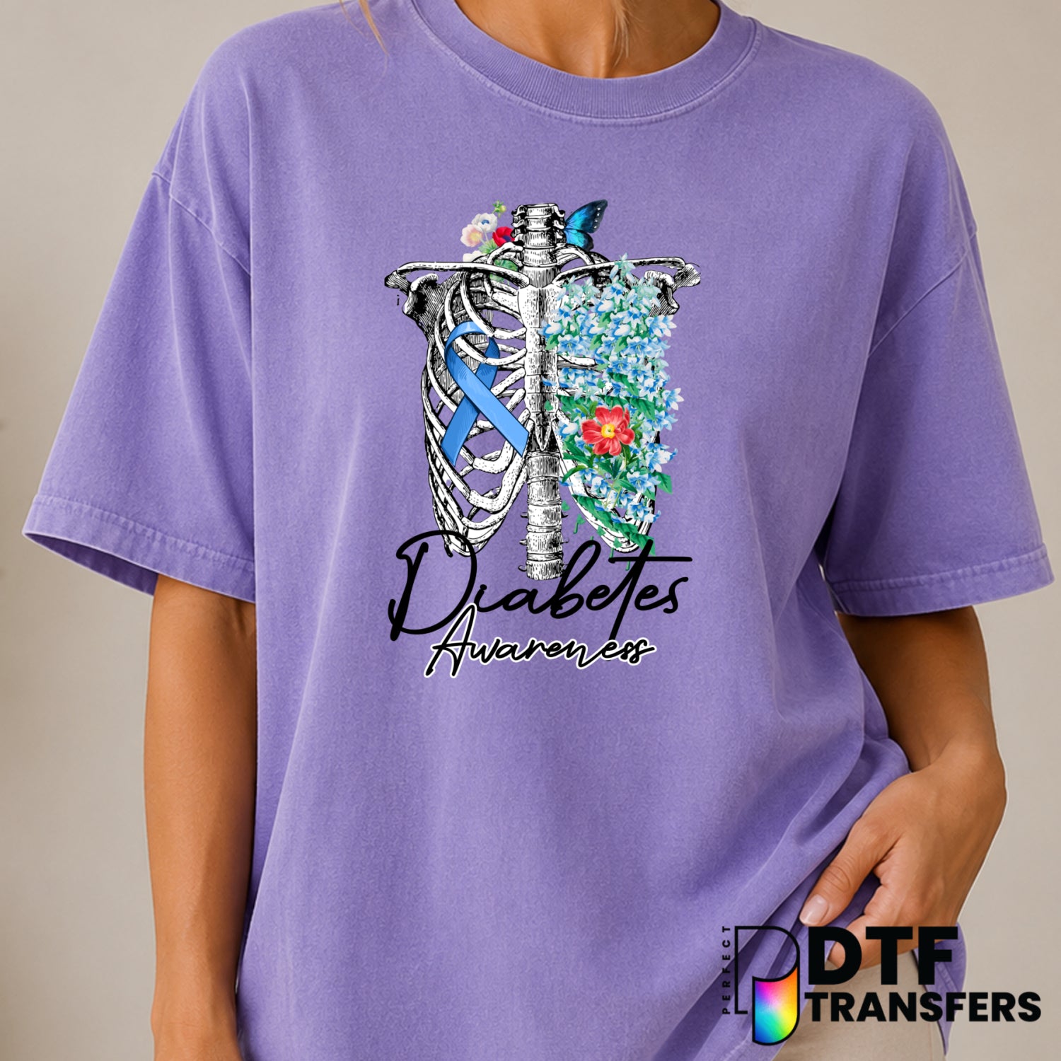 DIABETES AWARENESS WARRIOR – Diabetes Awareness DTF Transfer (view 1 of 2) – by Perfect DTF Transfers – Premade DTF Transf...