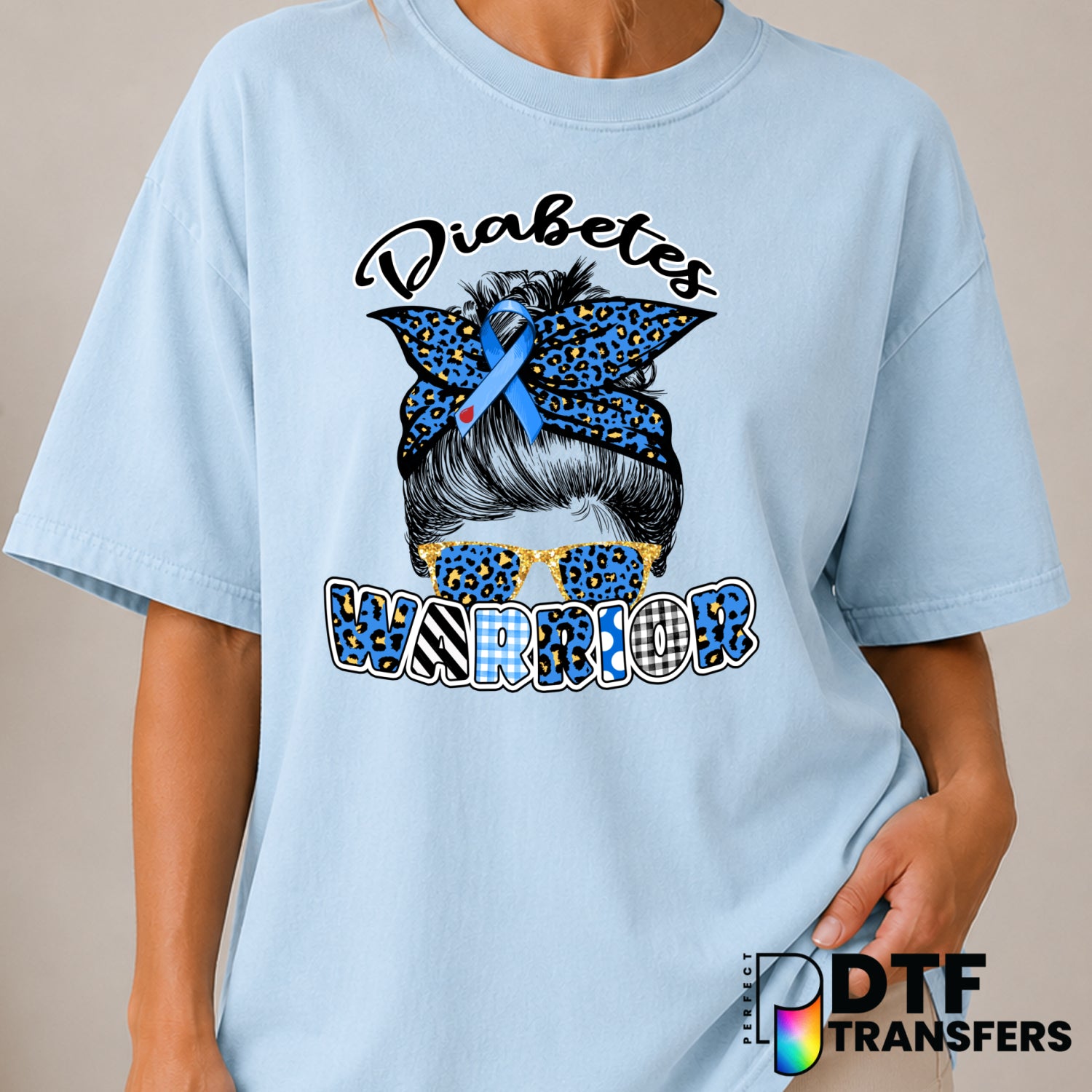 Diabetes Warrior Messy Bun – Diabetes Awareness DTF Transfer (view 1 of 2) – by Perfect DTF Transfers – Premade DTF Transf...