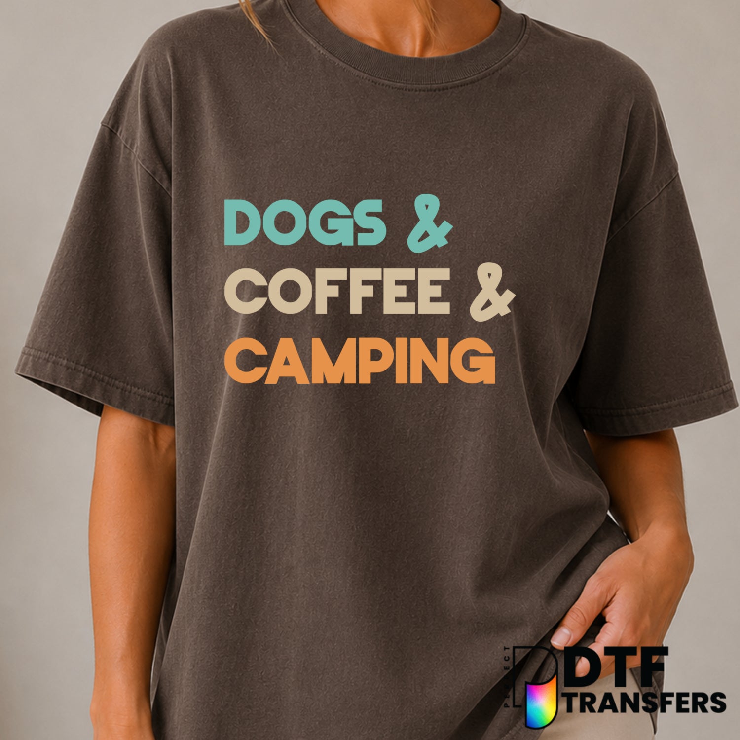 DOGS COFFEE & CAMPING – Camping DTF Transfer (view 2 of 2) – by Perfect DTF Transfers – Premade DTF Transfers – Camping, O...
