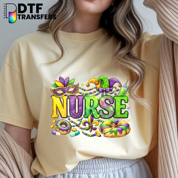 Mardi Gras Nurse King Cake – School Nurse DTF Transfer