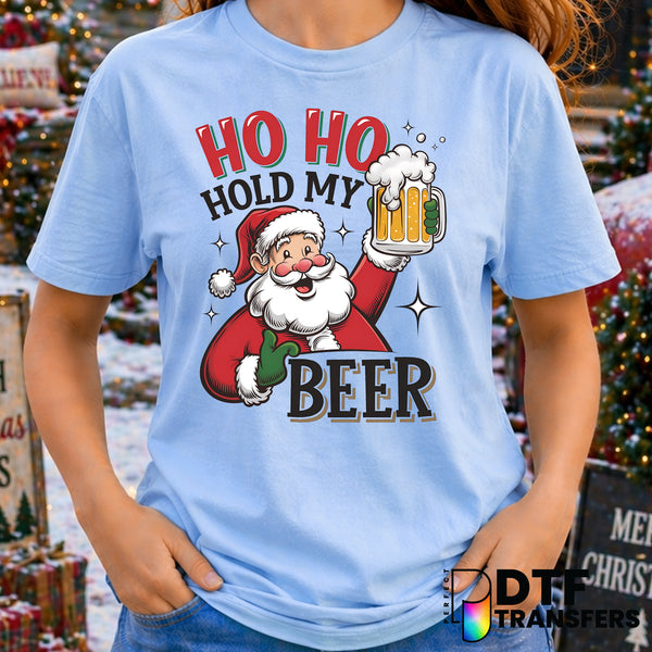 Funny Christmas Santa Ho Ho Hold My Beer – Christmas DTF Transfer
