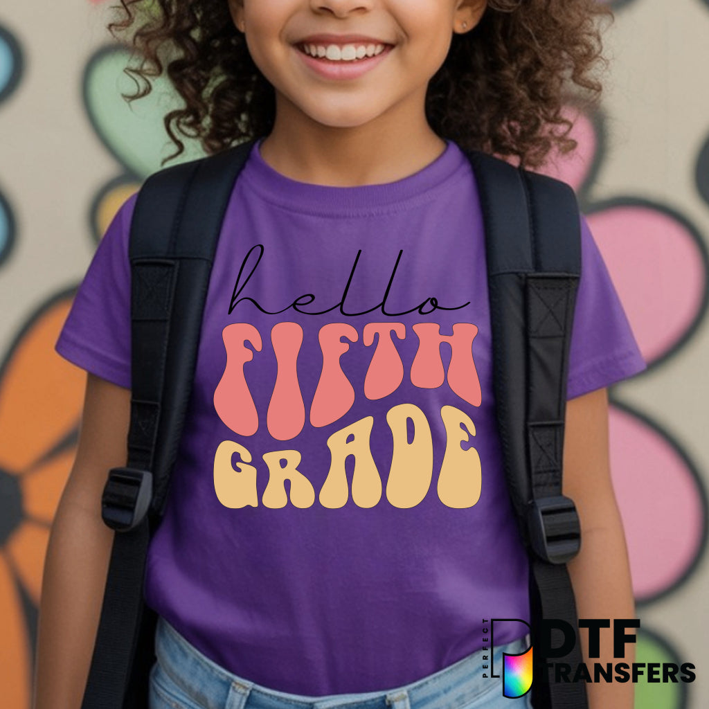 Hello Fifth Grade Wavy Script – Teacher DTF Transfer