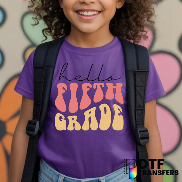 Hello Fifth Grade Wavy Script – Teacher DTF Transfer