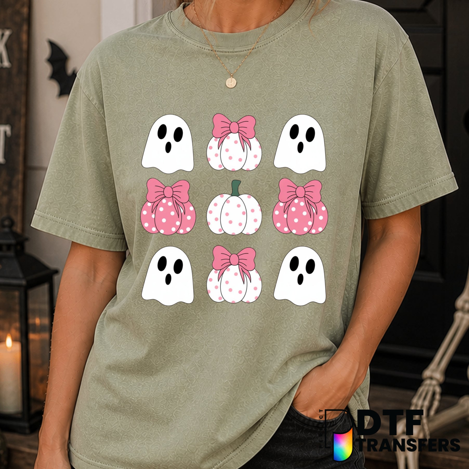 Cute Ghost Pink Pumpkins Coquette Collage Halloween – Halloween DTF Transfer