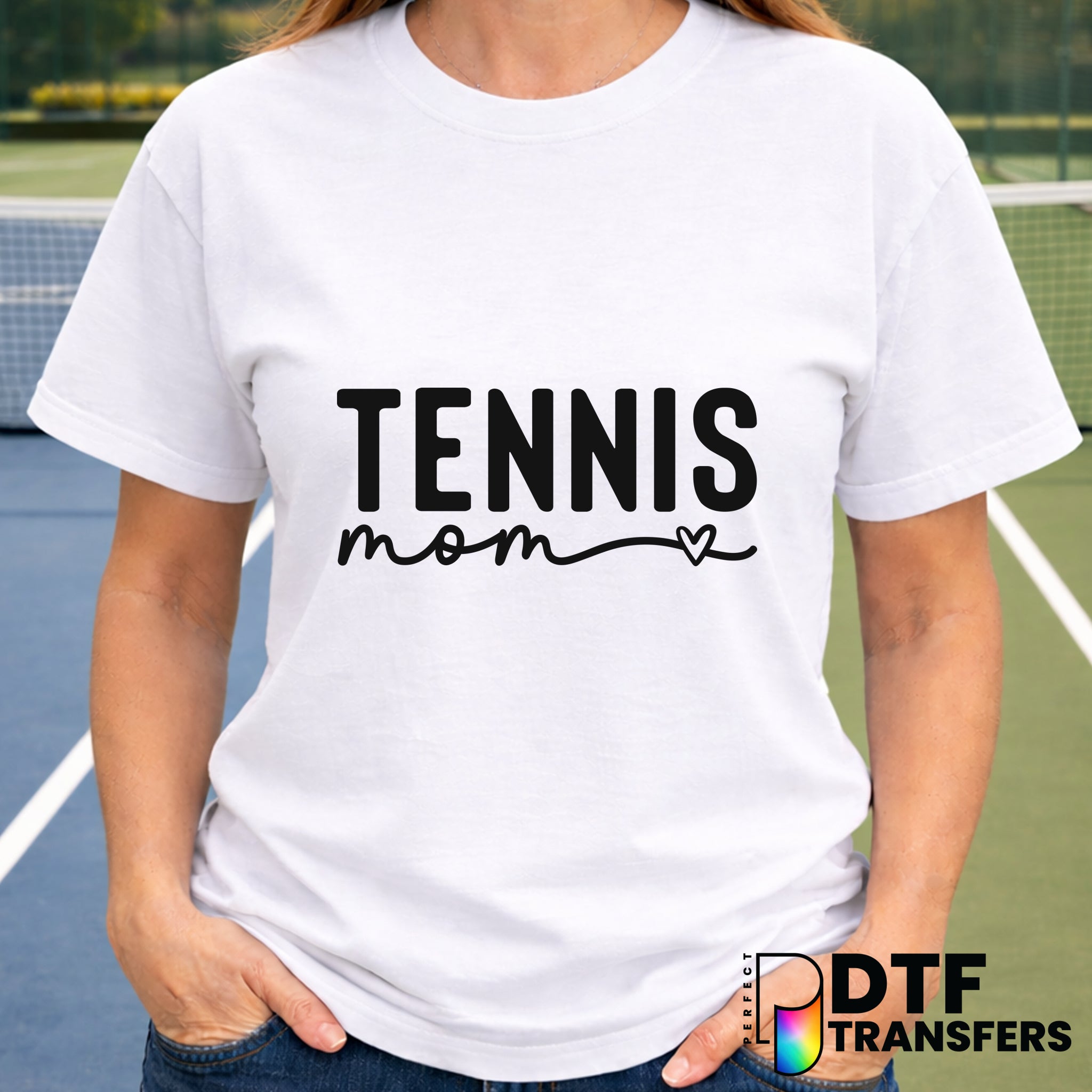 Tennis Mom with Heart – Tennis DTF Transfer