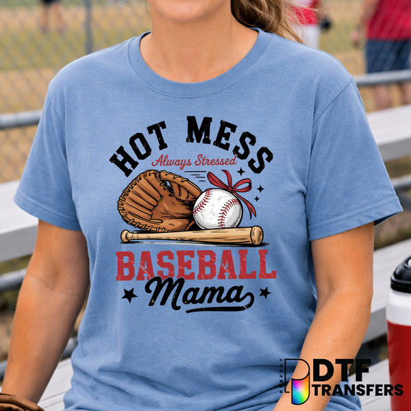 Hot Mess Baseball Mama – Baseball DTF Transfer