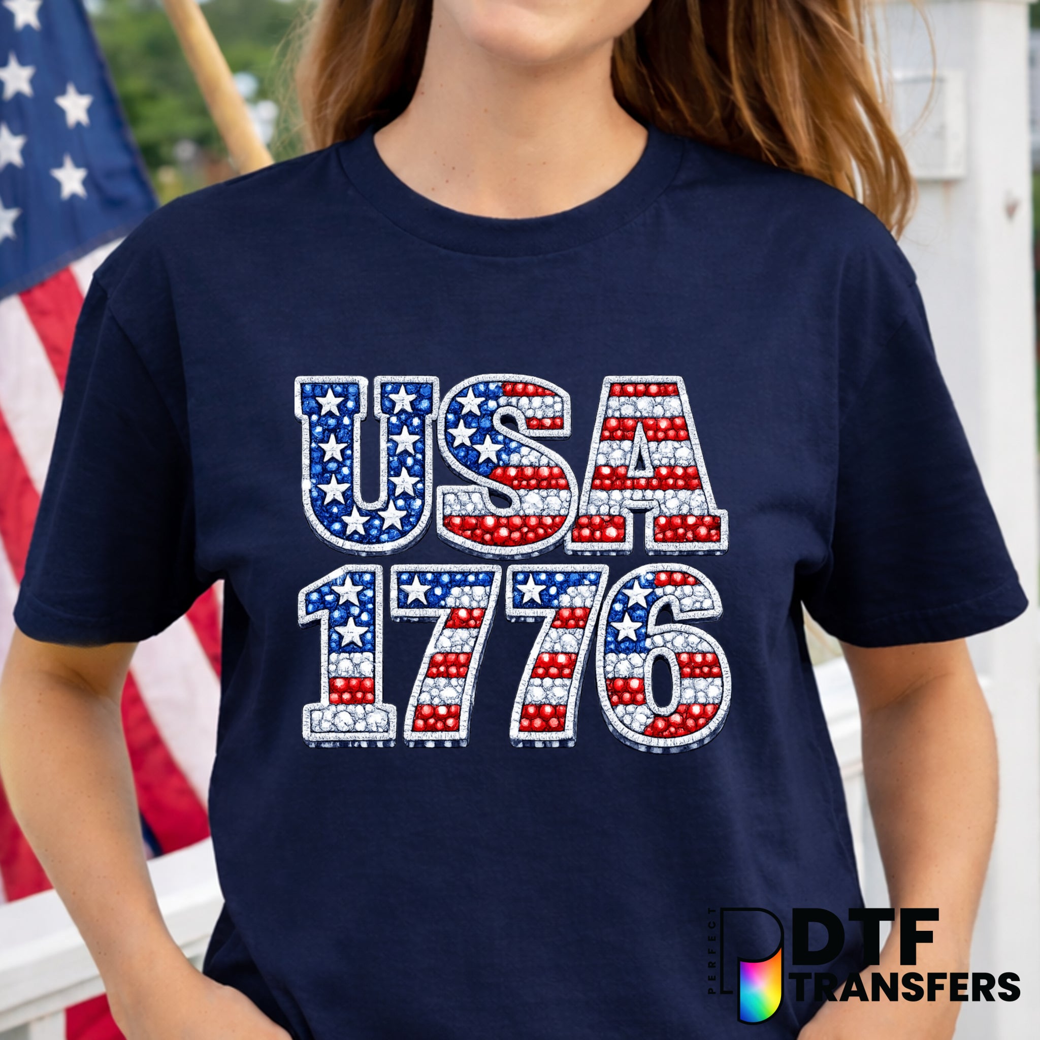 USA 1776 Faux Rhinestone Stacked – Fourth of July DTF Transfer