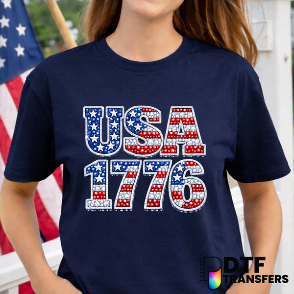 USA 1776 Faux Rhinestone Stacked – Fourth of July DTF Transfer