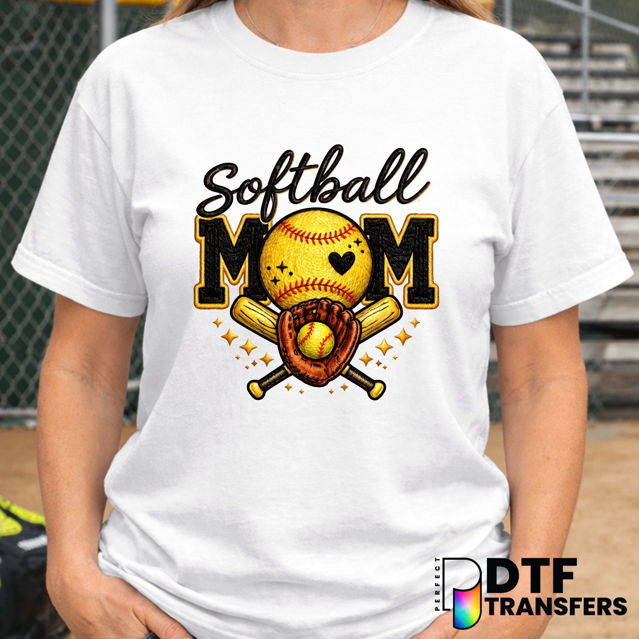 Softball Mom Faux Embroidery Sparkle – Softball DTF Transfer