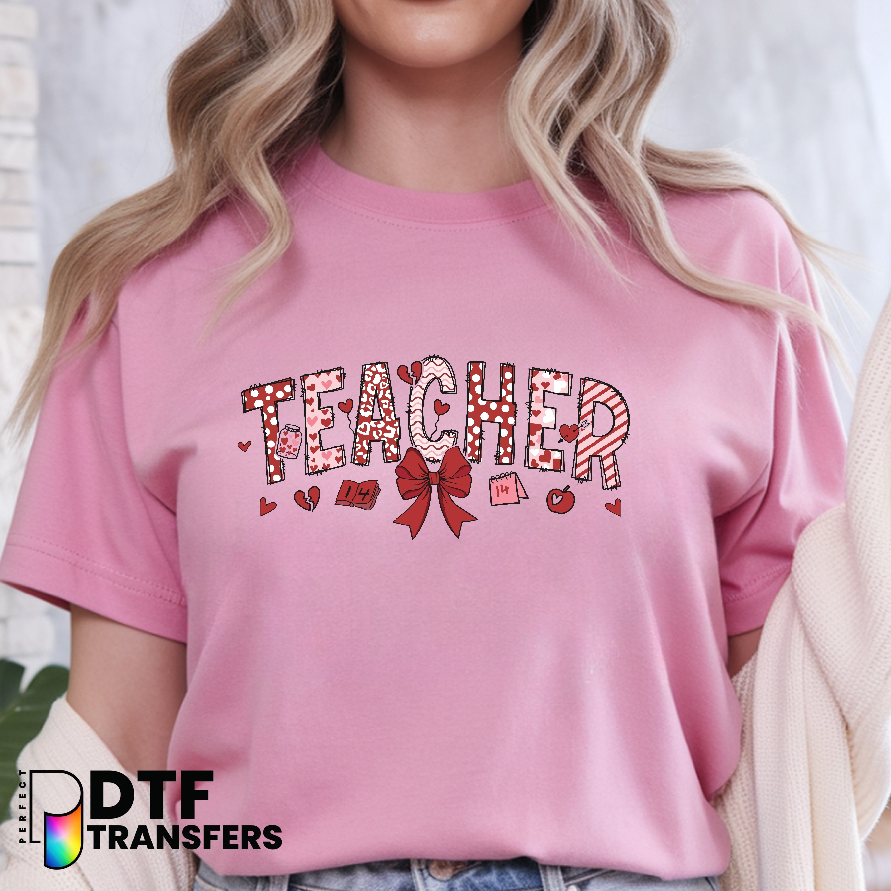 Teacher Bow with Heart – Teacher DTF Transfer